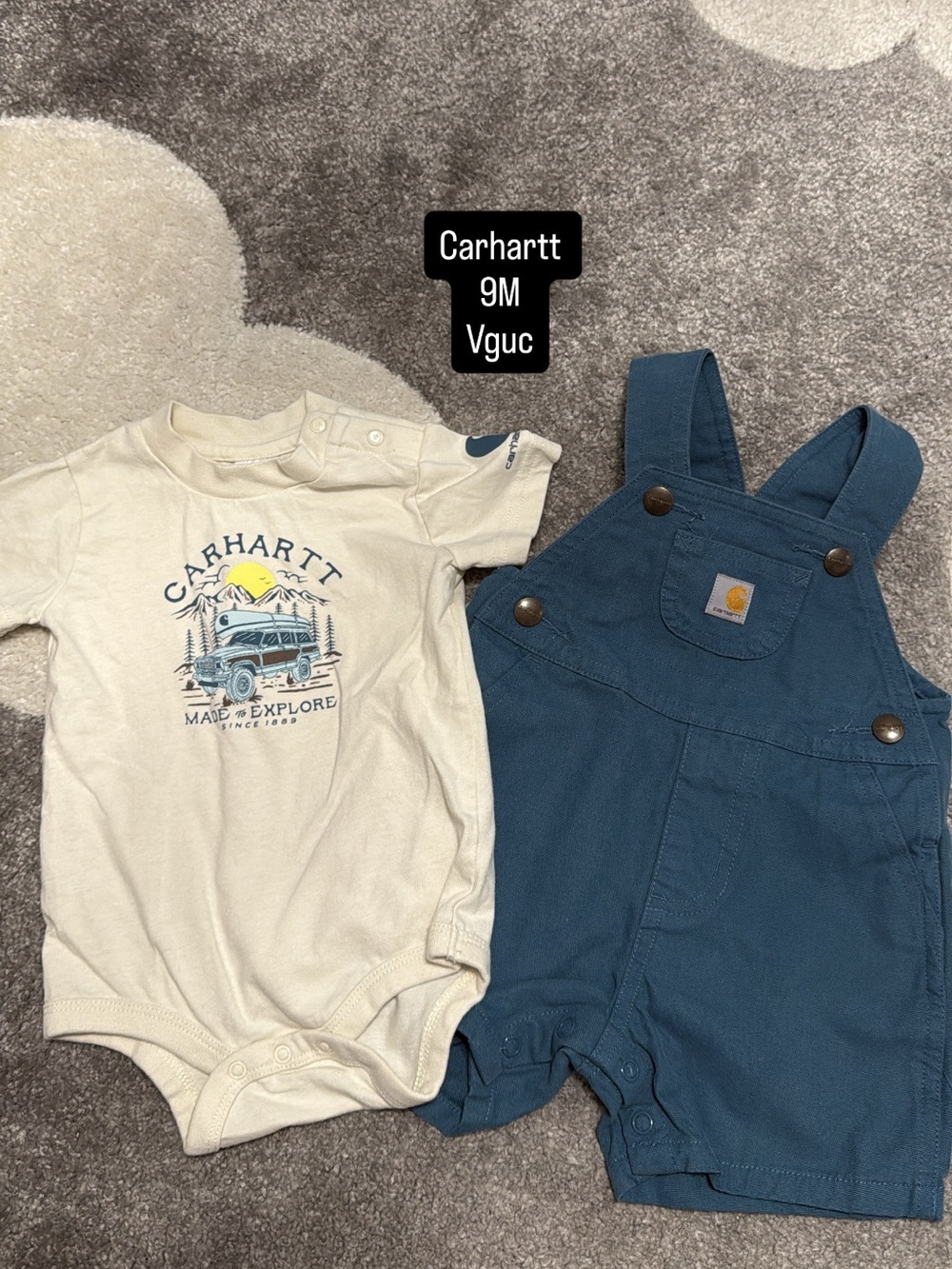 Carhartt Blue Overalls with Cream Graphic Bodysuit Set